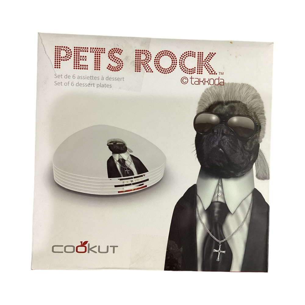 Pets Rock Set of 5 Triangular Dessert Plates by Takkoda Cookut France in Box